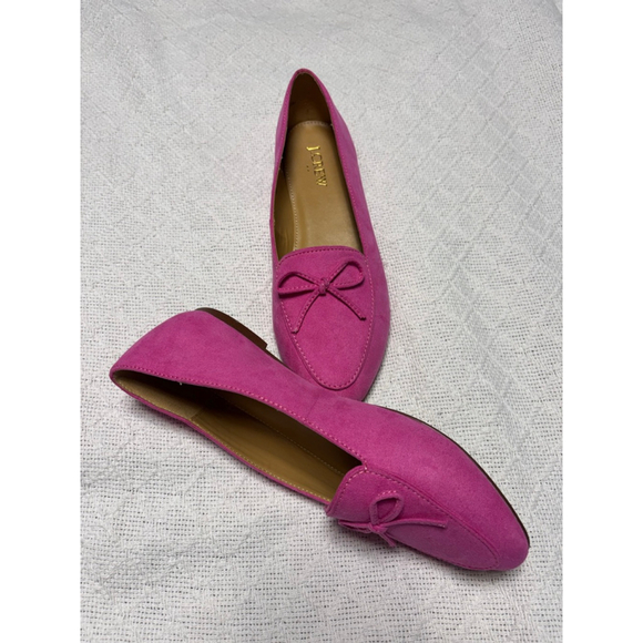 EUC J. Crew Factory Women's Classic Pink Faux Suede Loafer w/Bows Coquette Sz 7 - Picture 3 of 7
